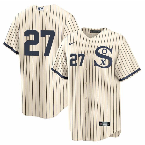 Men Chicago White Sox 27 No Name Cream stripe Dream version Game Nike 2021 MLB Jerseys